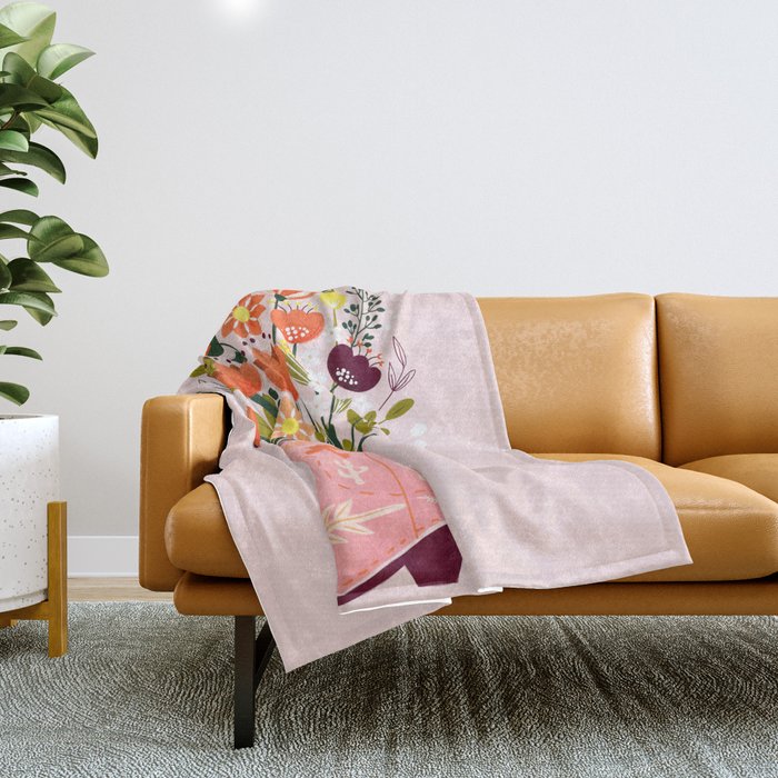 Pink Cowboy Boot And Wild Flower Bouquet Throw Blanket