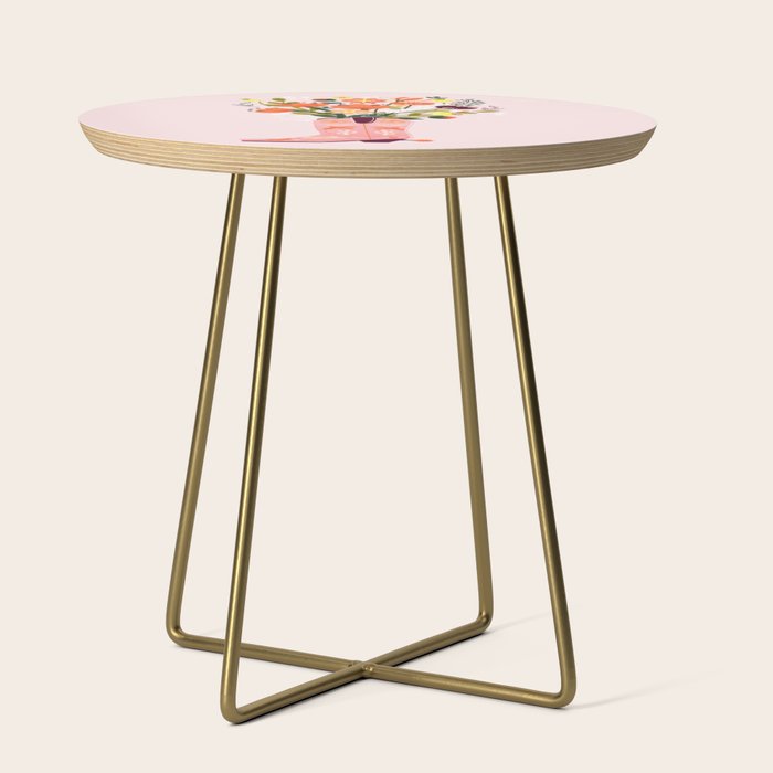 Pink Cowboy Boot And Wild Flower Bouquet Side Table