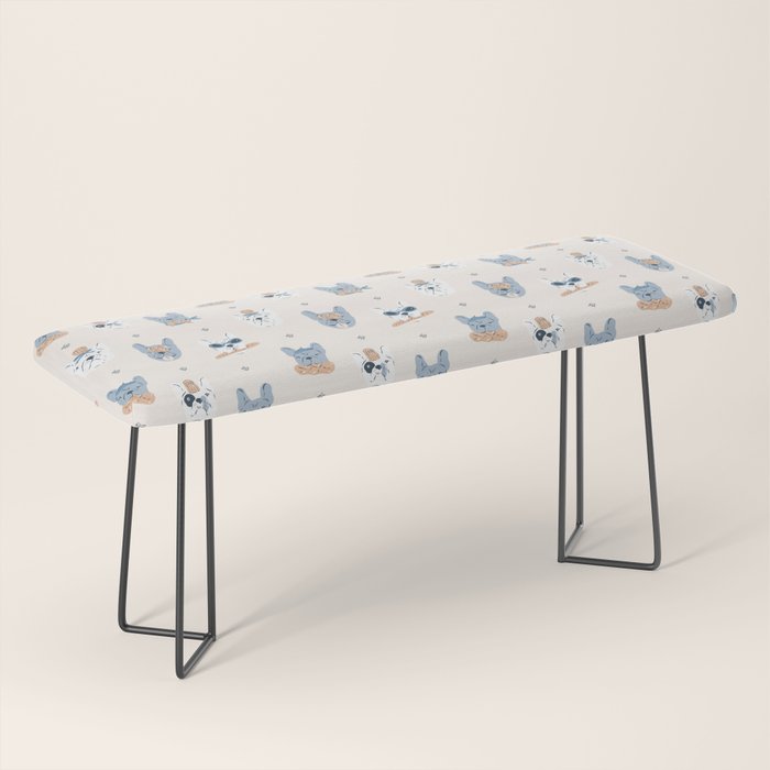French Bulldogs With Pastries In Blue Bench