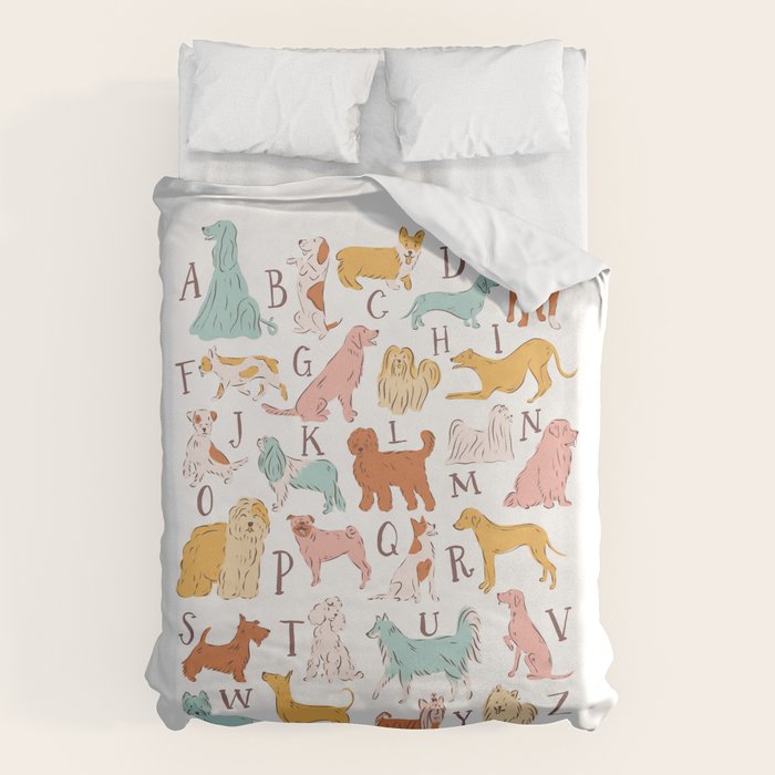 Abc Dogs In Retro Vintage Colors 70'S Duvet Cover