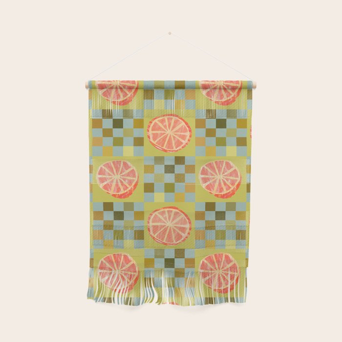 Checkered Citrus Fruit In Sage & Orange Wall Hanging