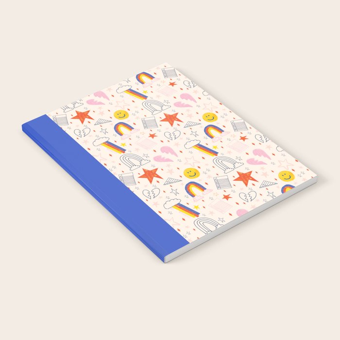 Happy Smiley Face & Retro Rainbows In Dusty Pink Notebook