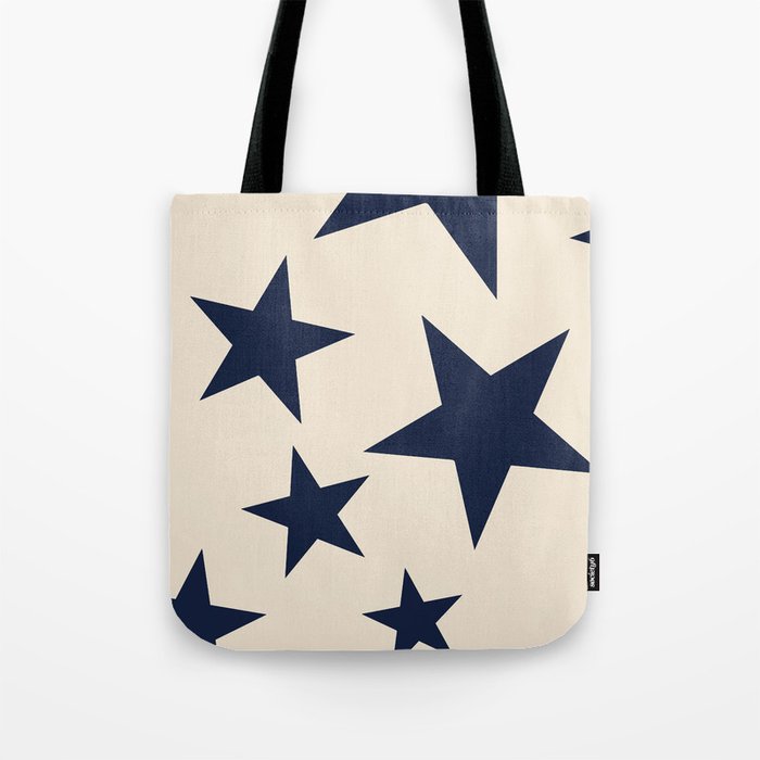 Navy & Light Beige Big Ol' Stars Tote Bag