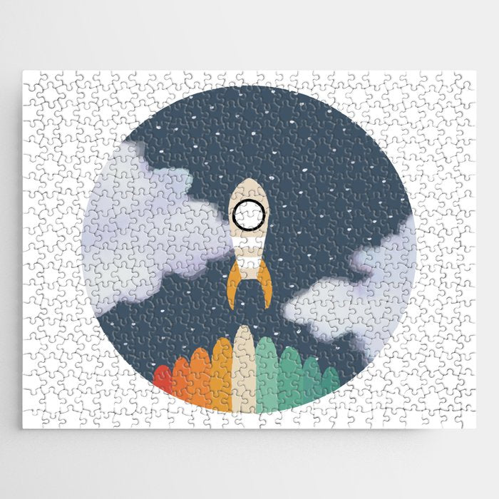 Space Rocket Print, Galaxy Outer Space Pattern Jigsaw Puzzle