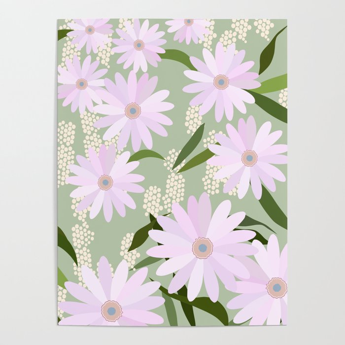 Playful Daisies | 01 - Lilac And Pastel Green Poster
