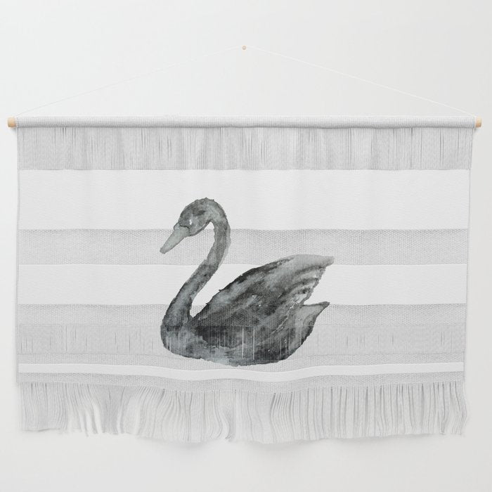 Elegant Black White Hand Painted Watercolor Swan Wall Hanging