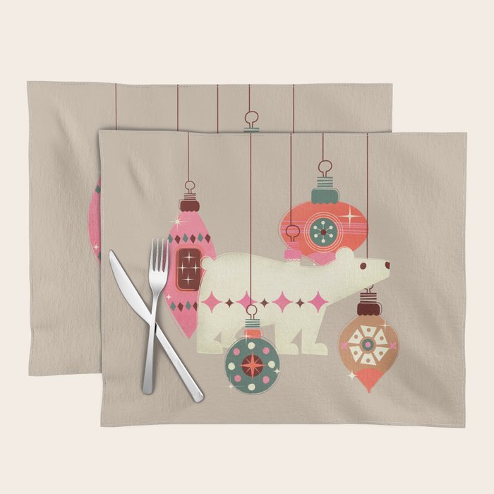 Festive Baubles With A Polar Bear Placemat