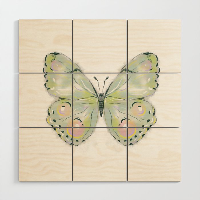 Exquisite Light Green Watercolour Butterfly Wood Wall Art