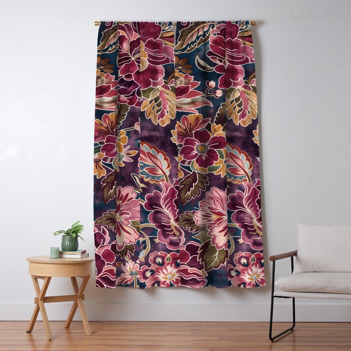 Exotic Plum Bohemian Floral Window Curtain