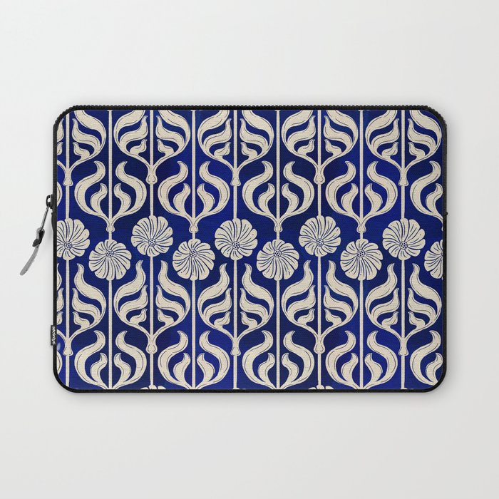 Art Deco Florals On Dark Blue Laptop Sleeve
