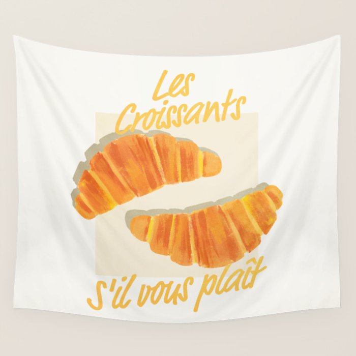 Croissants: Vintage Retro French Brunch Bakery Cafe Art Wall Tapestry