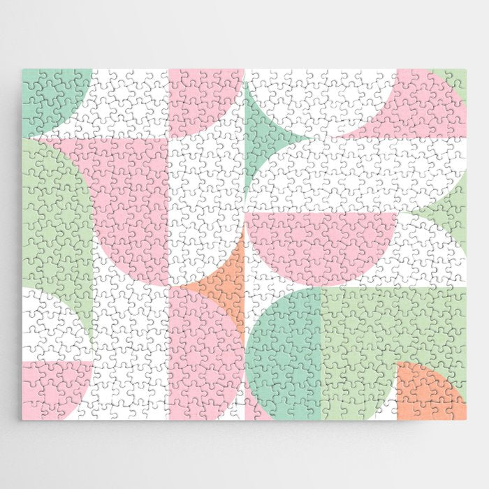 Mid-Mod Geometric Dots And Shapes Pattern - Pastel Candy Jigsaw Puzzle