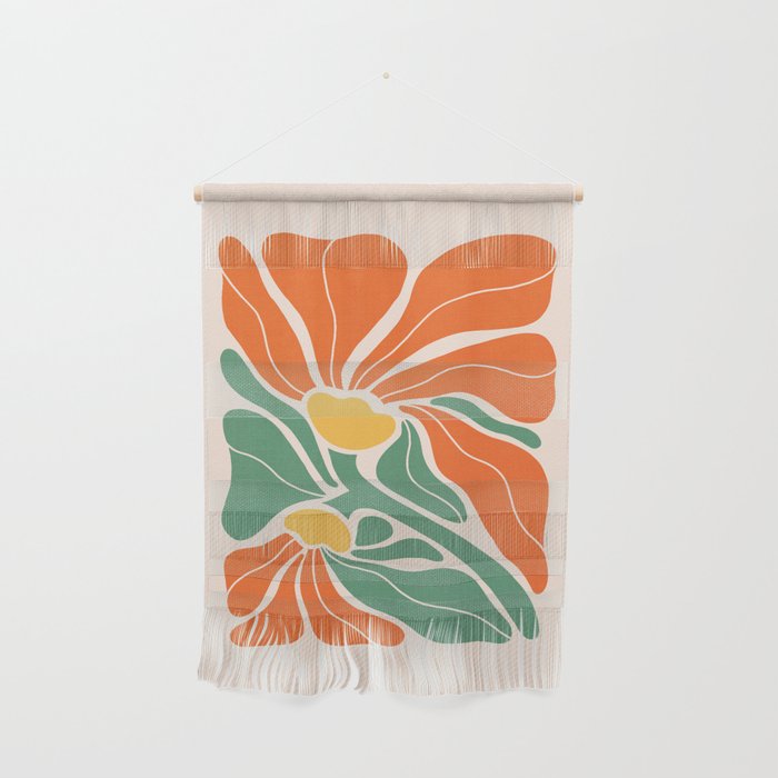 Modern Boho Art Nouveau Floral 1.2 Duo Orange And Green Wall Hanging
