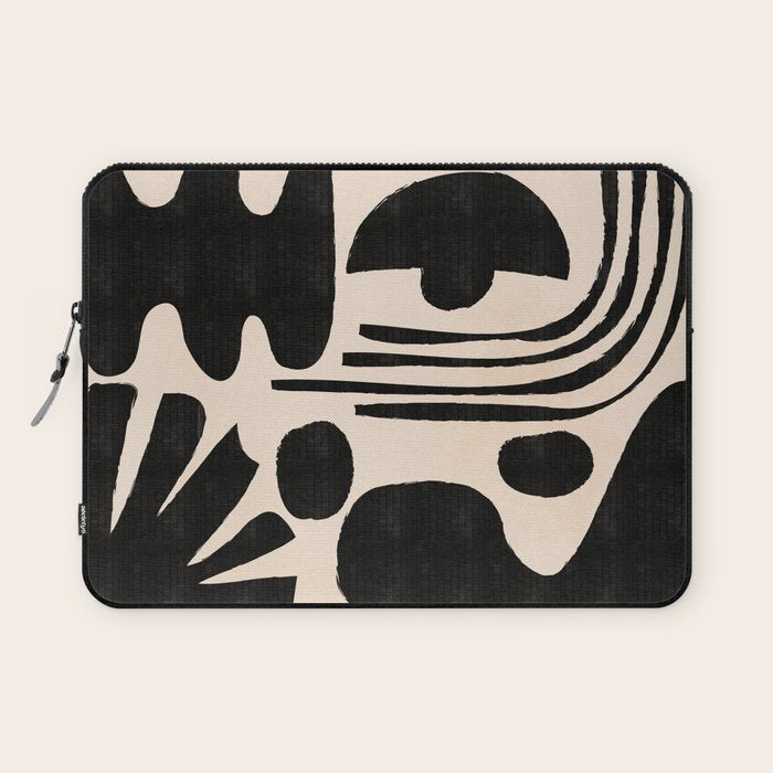 Abstract Mid-Century Modern Black And Beige Composition Laptop Sleeve