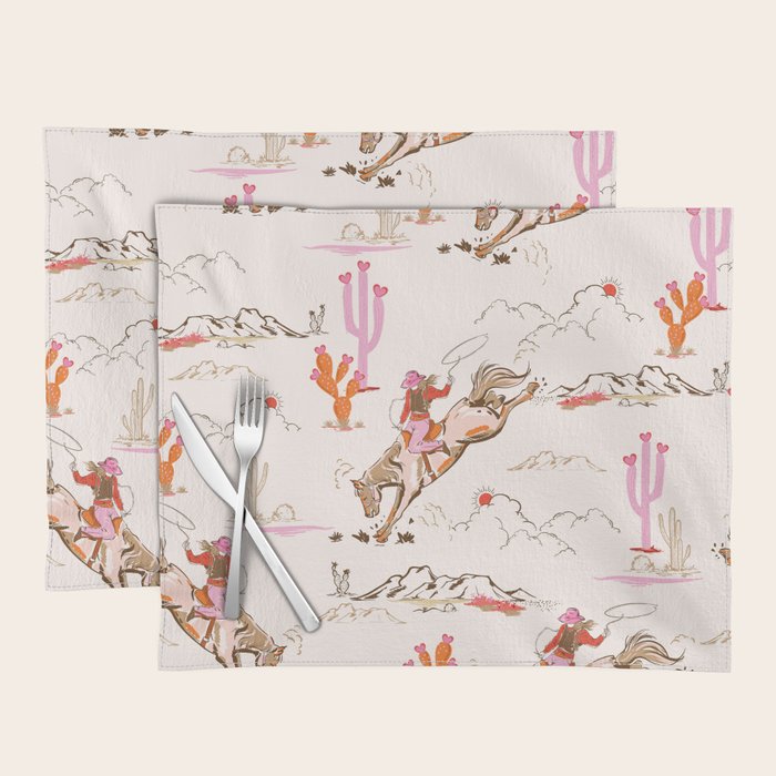 Equestrian Cowgirl Western Rodeo Pattern Placemat