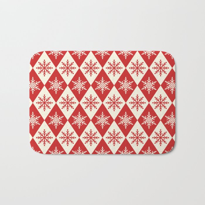 Festive Red & White Snowflake Pattern Bath Mat
