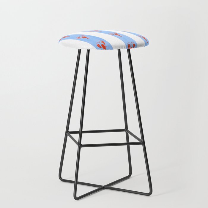 Red Lobsters On Hand-Painted Bright Blue Stripes Stool