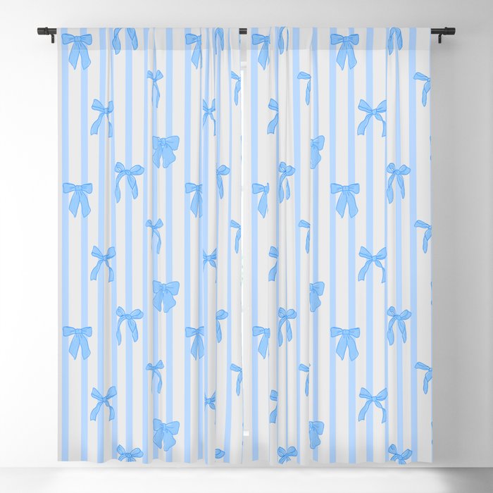 Elegant Blue Bows And Stripes Pattern Window Curtain