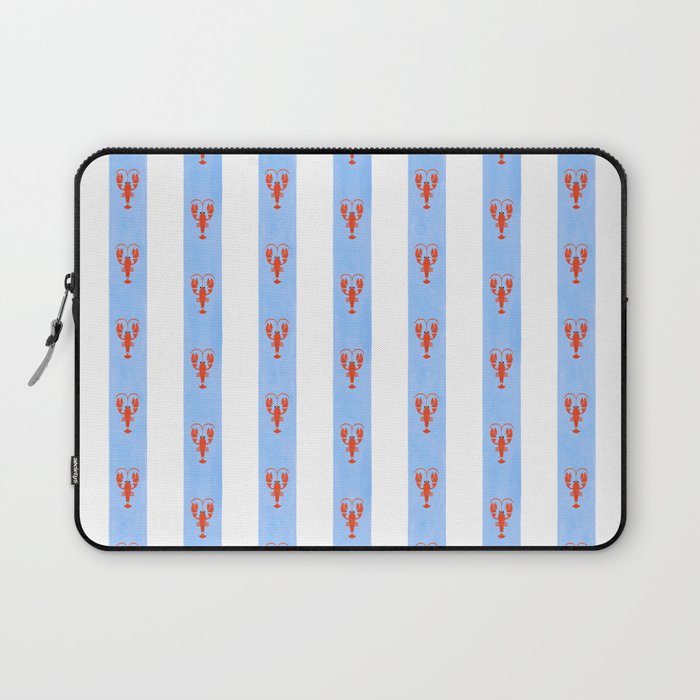 Red Lobsters On Hand-Painted Bright Blue Stripes Laptop Sleeve