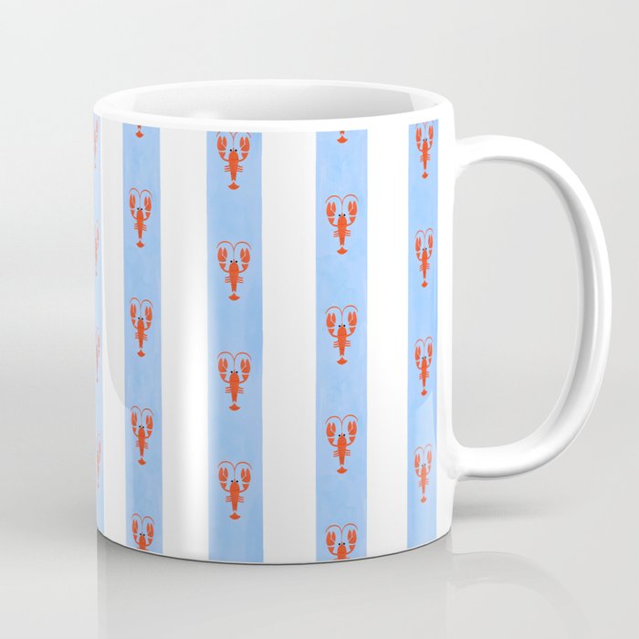 Red Lobsters On Hand-Painted Bright Blue Stripes Coffee Mug