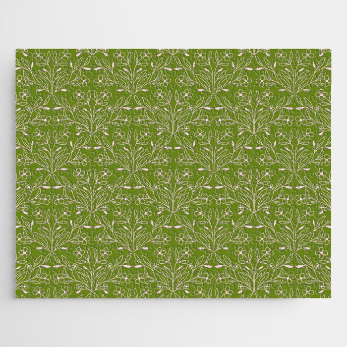 Playful Doodled Blooms Pattern - Green Jigsaw Puzzle