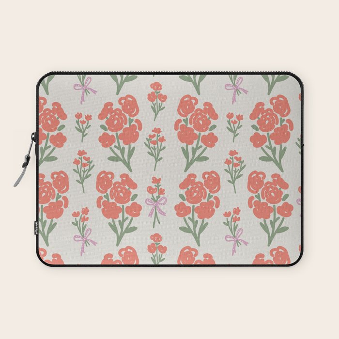 Preppy Grandmillennial Cute Red Flowers Laptop Sleeve