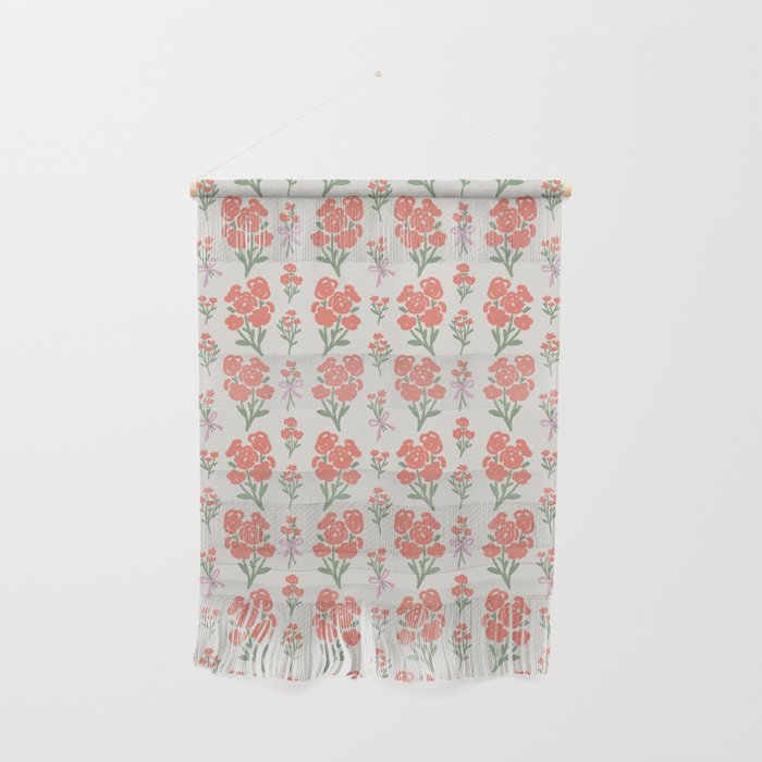 Preppy Grandmillennial Cute Red Flowers Wall Hanging