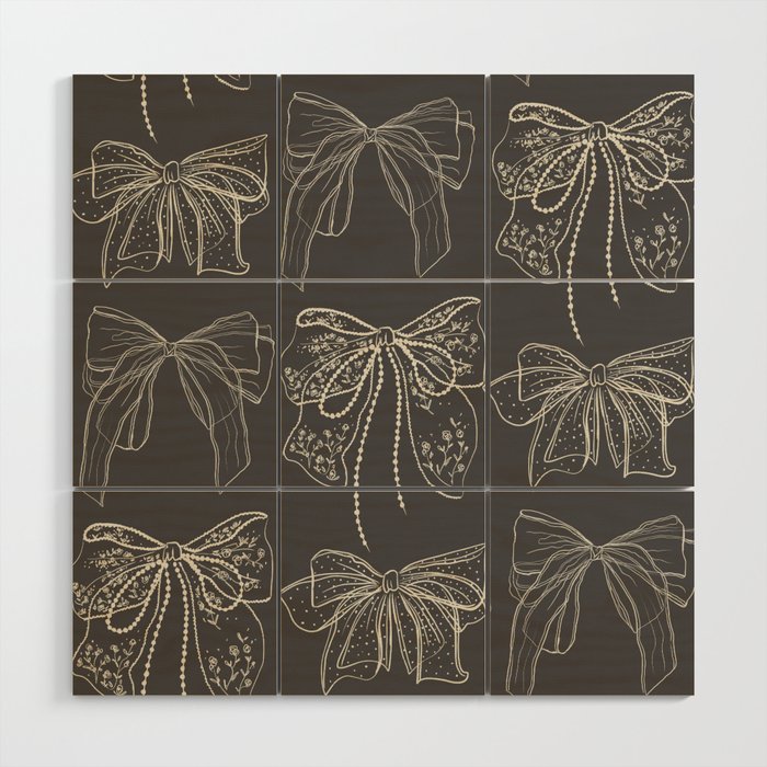 Romantic Bows Gray Pattern Wood Wall Art