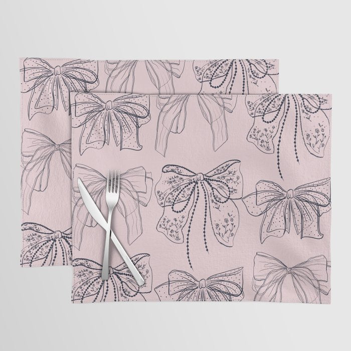 Romantic Lace Bows Pink Pattern Placemat