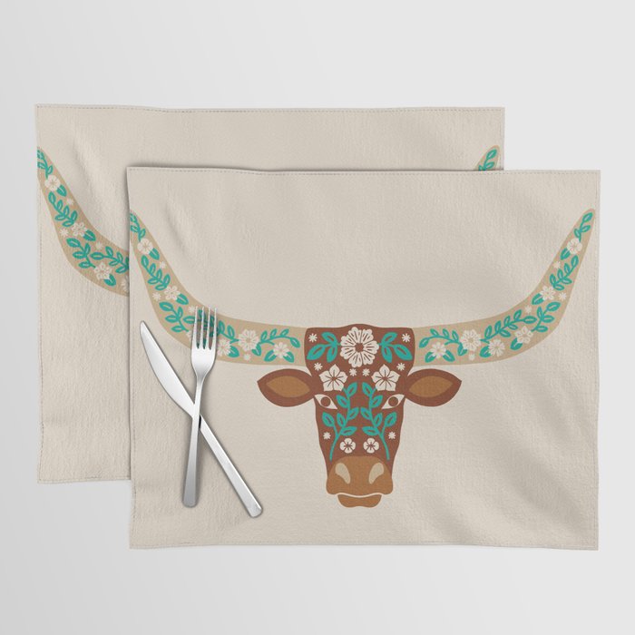 Floral Longhorn - Brown And Turquoise Placemat