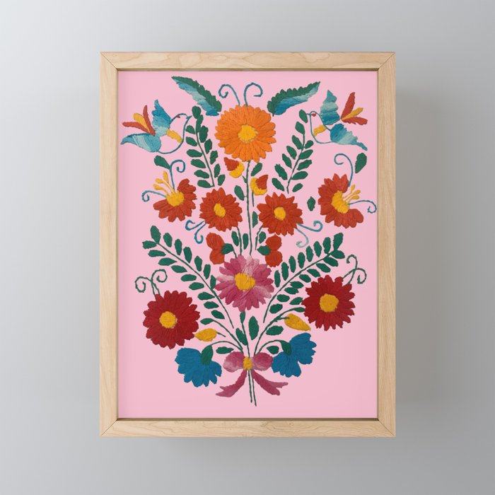 Mexican Blue Birds In Pink Mini Art Print