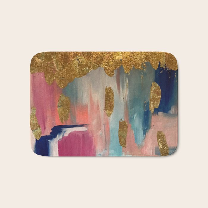 Gold Leaf & Indigo Blue Abstract Bath Mat
