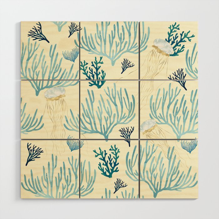 Jellyfish And Coral-Yellow Wood Wall Art