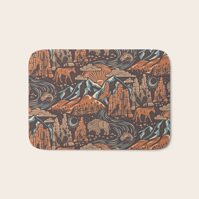 Wild West - Brown, Orange, And Blue  Bath Mat