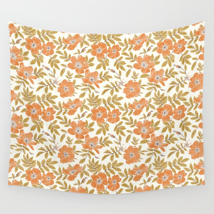 Wild Mountain Roses - Vintage Autumn Leaves  Wall Tapestry