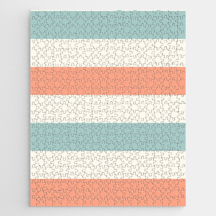 Orange, Turquoise And Cream Stripes Jigsaw Puzzle