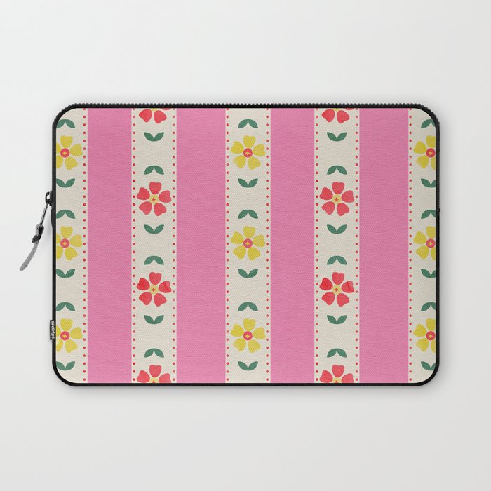 Granny Style Vintage Florals On Pink Stripes Laptop Sleeve