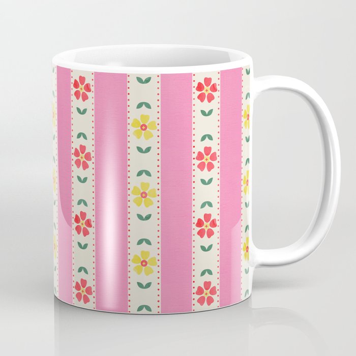 Granny Style Vintage Florals On Pink Stripes Coffee Mug