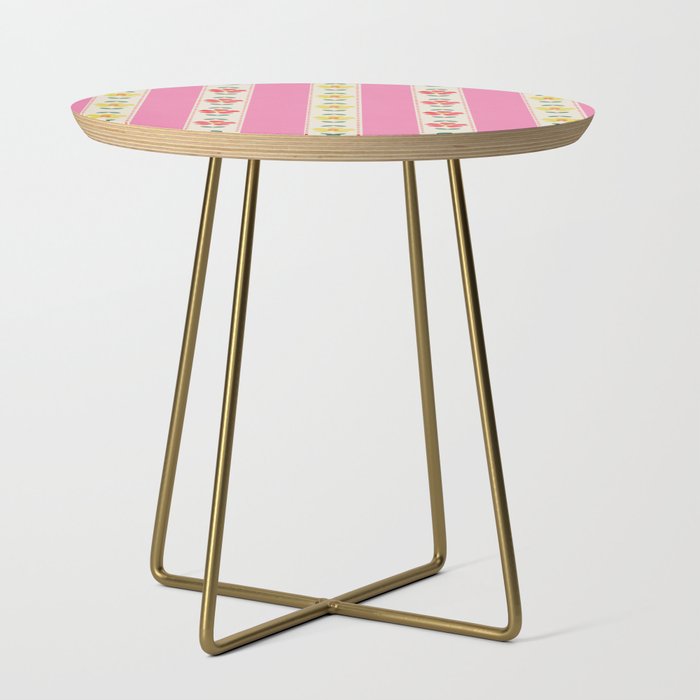 Granny Style Vintage Florals On Pink Stripes Side Table