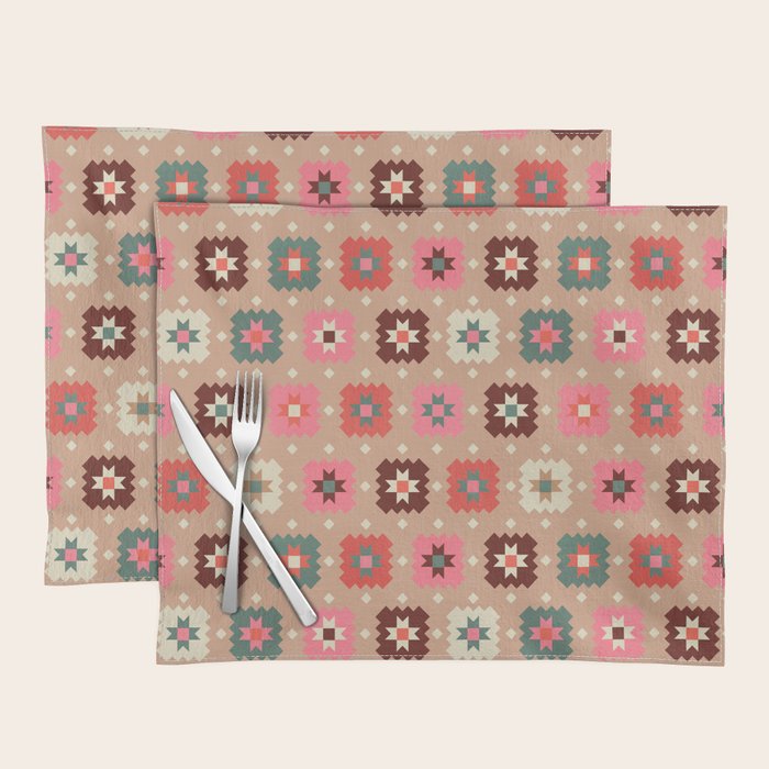 Festive Winter Quilt Tiles With Stars Placemat