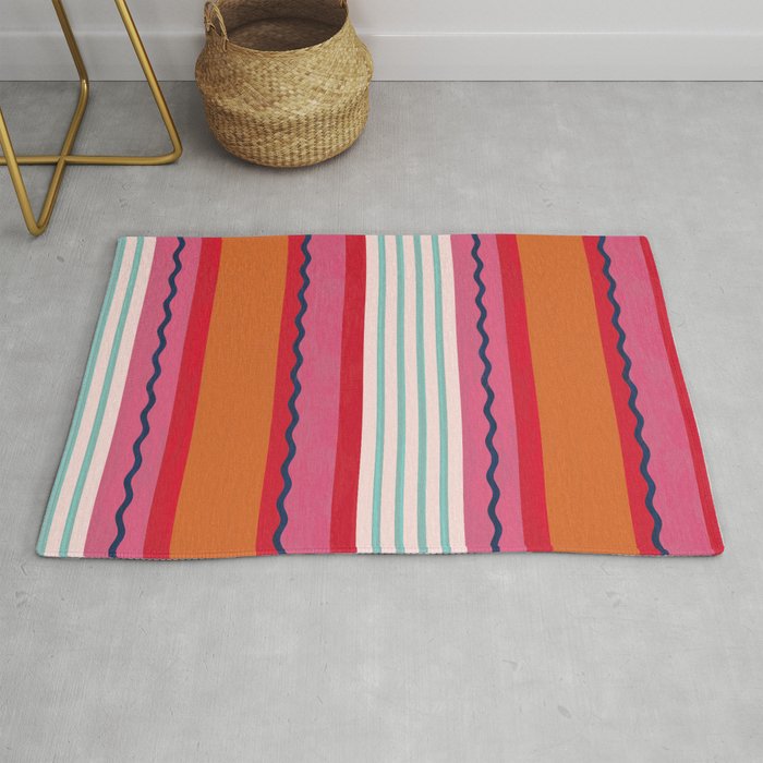 Bold Color Play Pink And Orange Stripes Rug