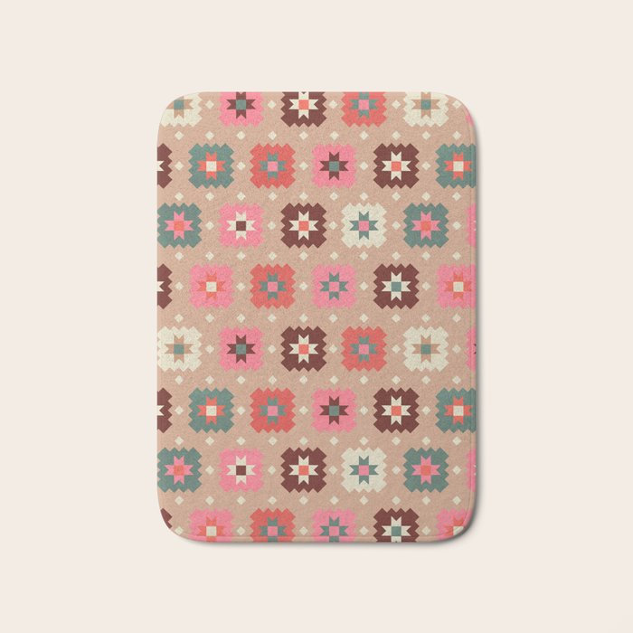Festive Winter Quilt Tiles With Stars Bath Mat