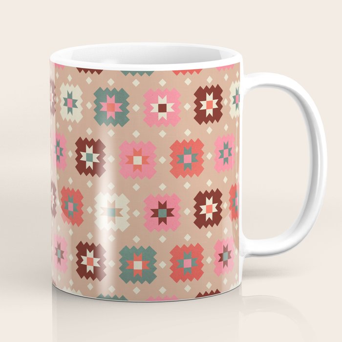 Festive Winter Quilt Tiles With Stars Coffee Mug