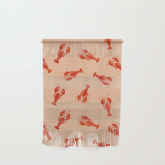 Classic Red Lobsters Pattern On Peach Wall Hanging