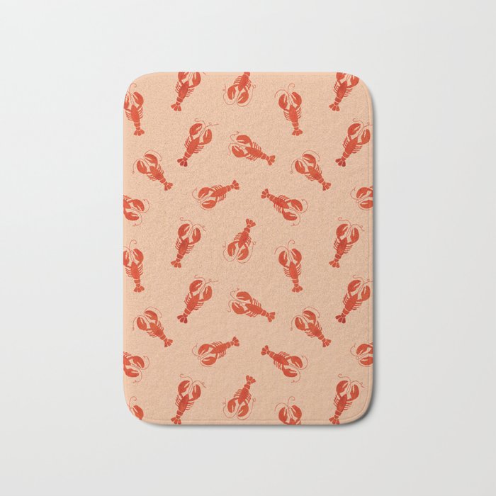 Classic Red Lobsters Pattern On Peach Bath Mat