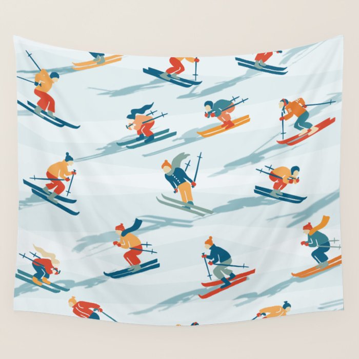 Retro Sportive Ski Alpine Light Wall Tapestry