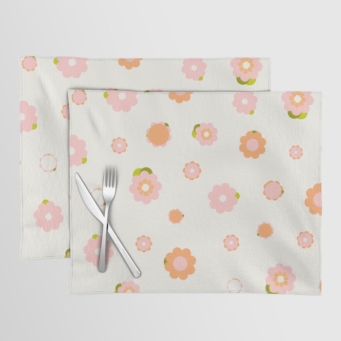 Peach Pink And Orange Flowers Pattern Placemat