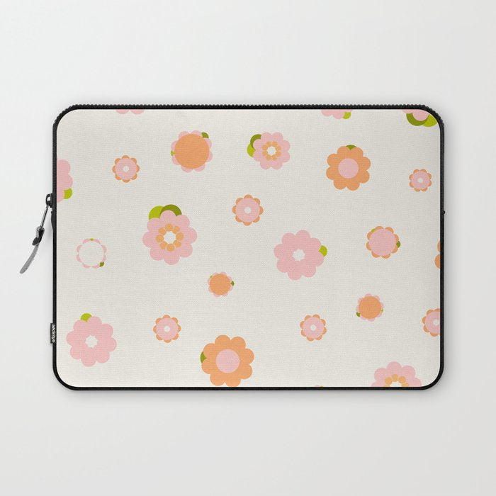 Peach Pink And Orange Flowers Pattern Laptop Sleeve