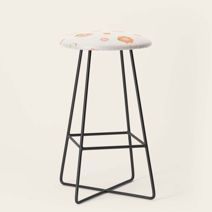 Peach Pink And Orange Flowers Pattern Stool