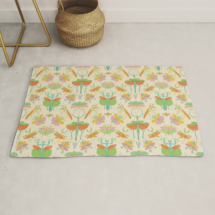 Whimsical Praying Mantis Retro Colors  Rug